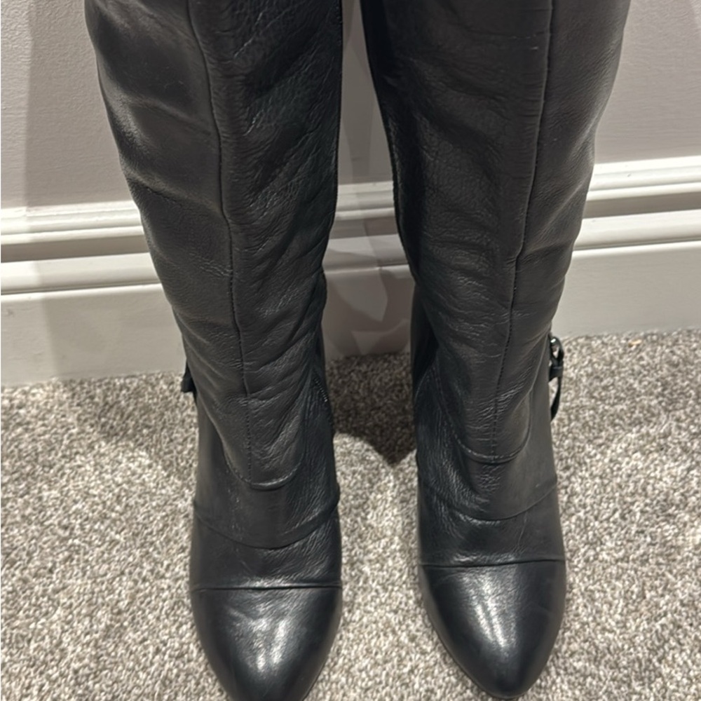 Black Leather Knee-High Boots - Picture 3 of 9